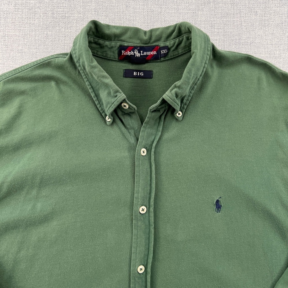 Y2K Ralph Lauren BIG Men XXL Green Long Sleeve Button Down Cotton Shirt Ivy Prep - Picture 4 of 9
